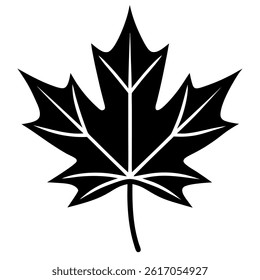 Black maple leaf silhouette in vector line art style isolated on white