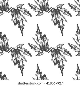 Black maple leaves imprints seamless pattern on white background