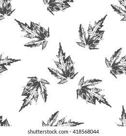 Black maple leaves imprints seamless pattern on white background