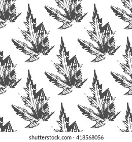 Black maple leaves imprints seamless pattern on white background