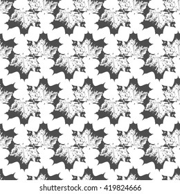 Black maple leaves imprints seamless pattern on white background