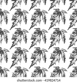 Black maple leaves imprints seamless pattern on white background