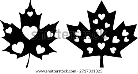 black maple leaves with white hearts cut out Vector illustration