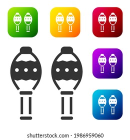Black Maracas icon isolated on white background. Music maracas instrument mexico. Set icons in color square buttons. Vector