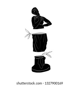 Black marble antique sculpture of woman in mystical style. Statue of goddess isolated on white background. Psychedelic fantasy design for sticker, tattoo, print for t-shirt, wall art.