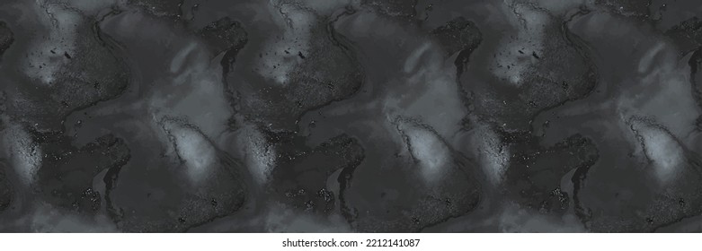 Black Marble Background. Grey Fluid Pattern. Grey Seamless Watercolor. Luxury Alcohol Ink Watercolor. Black Rock Paint. Black Water Color Marble Floor. Light Vector Grunge. Liquid Seamless Template.