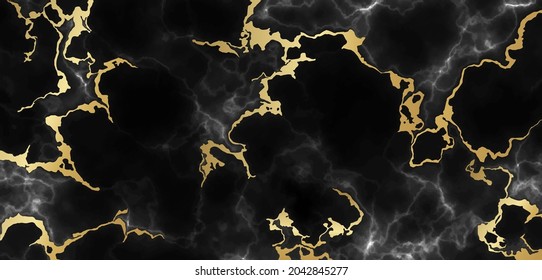 Black marble background texture with gold cracks. Vector illustration. Marbling stone pattern for wedding cards, poster design, fashion banner, voucher, natural wallpaper. Vector illustration.