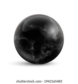 Black Marble Ball. 3d Realistic Sphere In Stone Pattern With Lines And Shades Vector Illustration. Geometric Abstract Realistic Object For House Decoration.