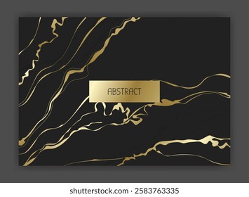 Black marble banner. Premium background. Abstract luxury template. Golden ink, horizontal poster. Wall art creative. Liquid acrylic backdrop. Gold creative stone brochure or flyer. Vector illustration