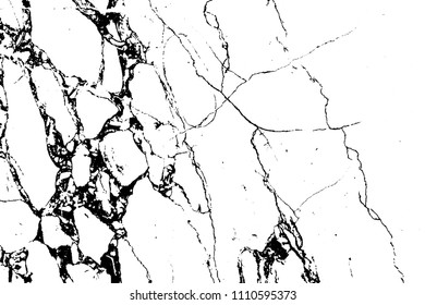 Black marble cracks vector grunge texture overlay. Natural stone pattern isolated on white background.