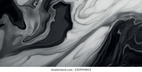 Black Marble ink texture acrylic painted waves texture background. Gray and white Patterned natural of dark gray marble texture background for product design. Luxury abstract fluid alcohol art marble.