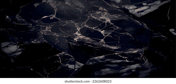 Black marble panoramic texture design, colorful dark marble surface, curved golden lines, bright abstract background design - Vector illustration