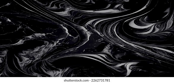 Black marble panoramic texture design, colorful dark marble surface, curved golden lines, bright abstract background design - Vector illustration