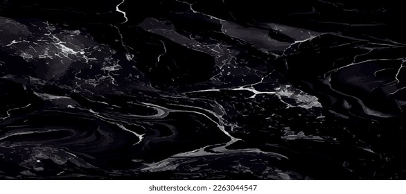 Diseño de textura panorámica de mármol negro, superficie de mármol oscuro de colores, líneas doradas curvadas, diseño de fondo abstracto brillante - Ilustración vectorial
