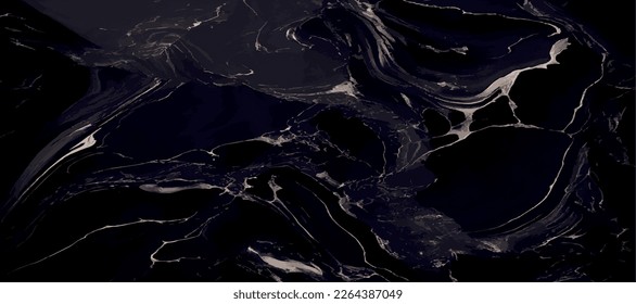 Black marble panoramic texture design, colorful dark marble surface, curved golden lines, bright abstract background design - Vector illustration