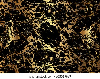 Black marble texture with golden streaks. Vector background.