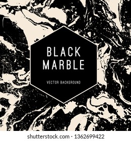 Black Marble Vector Background with Hexagon Shape Banner. Luxury style modern vector banner.