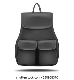 Black marching backpack. Isolated On White Background. Vector Illustration.