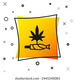 Black Marijuana joint, spliff icon isolated on white background. Cigarette with drug, marijuana cigarette rolled. Yellow square button. Vector