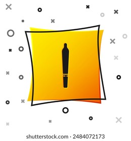 Articulación de marihuana negra, icono de poro aislado sobre fondo blanco. Cigarrillo con droga, cigarrillo de marihuana enrollado. Botón cuadrado amarillo. Ilustración vectorial