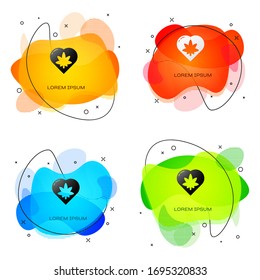 Black Marijuana leaf in heart shape icon isolated on white background. Hemp symbol. Abstract banner with liquid shapes. Vector Illustration