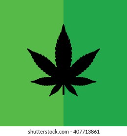 Black marijuana leaf icon. Green background