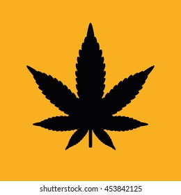 Black marijuana leaf icon. Yellow background