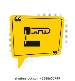 Black Marked key icon isolated on white background. Yellow speech bubble symbol. Vector Illustration