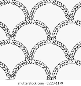 Black marker braids in arcs.Free hand drawn with ink brush seamless background. Abstract texture. Modern irregular tilable design.