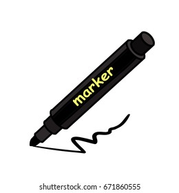 A black marker in comic style writing on a white background. Vector illustration.