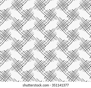 Black marker crossed hatches.Free hand drawn with ink brush seamless background. Abstract texture. Modern irregular tilable design.