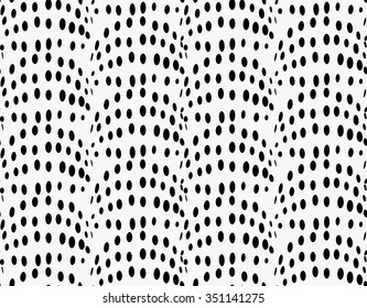 Black marker dotted bulging waves.Free hand drawn with ink brush seamless background. Abstract texture. Modern irregular tilable design.