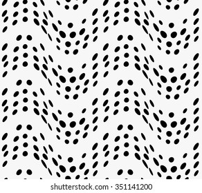 Black marker dotted waves.Free hand drawn with ink brush seamless background. Abstract texture. Modern irregular tilable design.