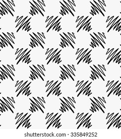 Black marker drawn hatched zigzag squares.Hand drawn with paint brush seamless background. Abstract texture. Modern irregular tilable design.