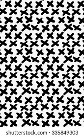 Black marker drawn simple diagonal crosses.Hand drawn with paint brush seamless background. Abstract texture. Modern irregular tilable design.