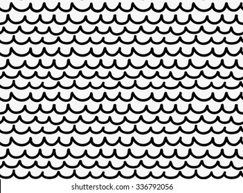 Black marker drawn simple fish skin.Hand drawn with paint brush seamless background. Abstract texture. Modern irregular tilable design.