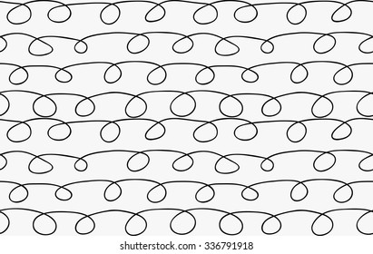 Black marker drawn simple horizontal loops.Hand drawn with paint brush seamless background. Abstract texture. Modern irregular tilable design.