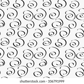 Black marker drawn simple swirls.Hand drawn with paint brush seamless background. Abstract texture. Modern irregular tilable design.