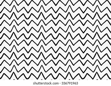 Black marker drawn simple uneven zigzag.Hand drawn with paint brush seamless background. Abstract texture. Modern irregular tilable design.