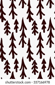 Black marker drawn trees.Hand drawn with paint brush seamless background. Abstract texture. Modern irregular tilable design.