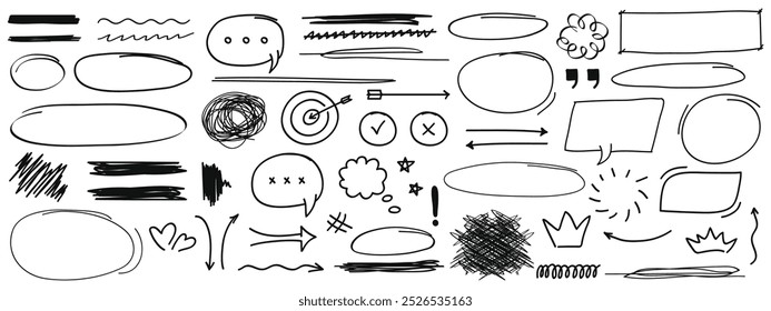 Marcador negro dibujado a mano colección de garabato. Ilustración vectorial