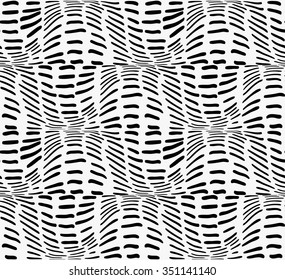 Black marker hatched bulging waves.Free hand drawn with ink brush seamless background. Abstract texture. Modern irregular tilable design.