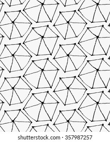 Black marker hexagons.Free hand drawn with ink brush seamless background. Abstract texture. Modern irregular tilable design.