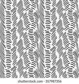 Black marker horizontal dashed waves.Free hand drawn with ink brush seamless background. Abstract texture. Modern irregular tilable design.