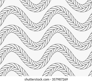 Black marker horizontal wavy braids.Free hand drawn with ink brush seamless background. Abstract texture. Modern irregular tilable design.