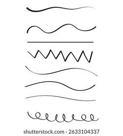 Black Marker line. Hand-drawn marker highlighters, underline, lines, marker and sketch. Highlighters, hand drawn underline. Scribble underline markers set. Scratch lines. Scribble Highlights Markers. 
