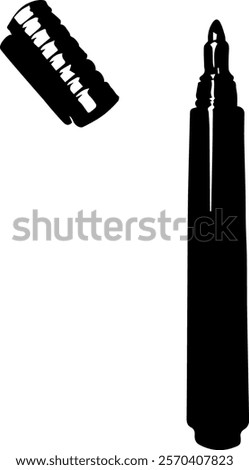 Black marker with open cap. Sale and advertising of markers and drawing with them. Felt-tip pen for drawing courses.
