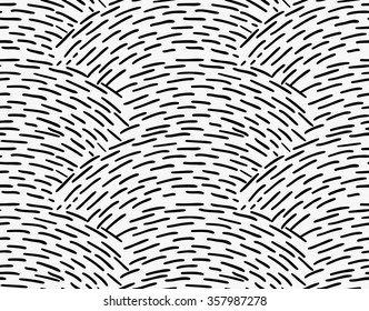 Black marker overlapping hatched waves.Free hand drawn with ink brush seamless background. Abstract texture. Modern irregular tilable design.