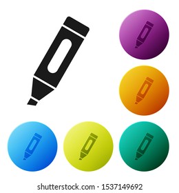 Black Marker pen icon isolated on white background. Set icons colorful circle buttons. Vector Illustration