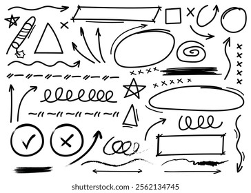 Black marker scribble collection. Doodle hand -drawn vector illustration